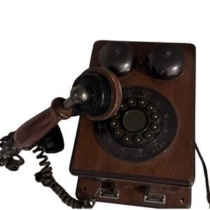 Vintage Wooden Wall Telephone –Double Bell, Classic Antique Style Crank Receiver